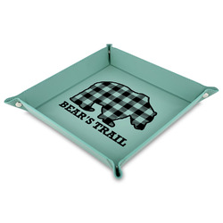 Lumberjack Plaid Faux Leather Dice Tray - 9" x 9"  - Teal (Personalized)