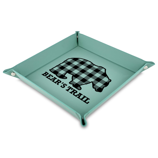 Custom Lumberjack Plaid 9" x 9" Teal Faux Leather Valet Tray (Personalized)
