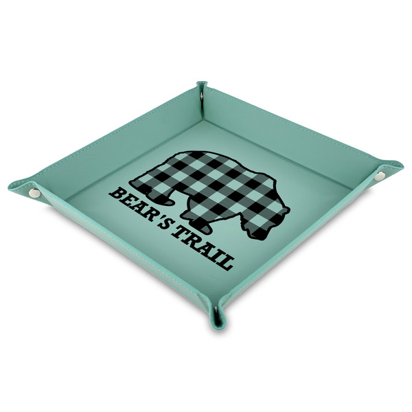 Custom Lumberjack Plaid Faux Leather Dice Tray - 9" x 9"  - Teal (Personalized)