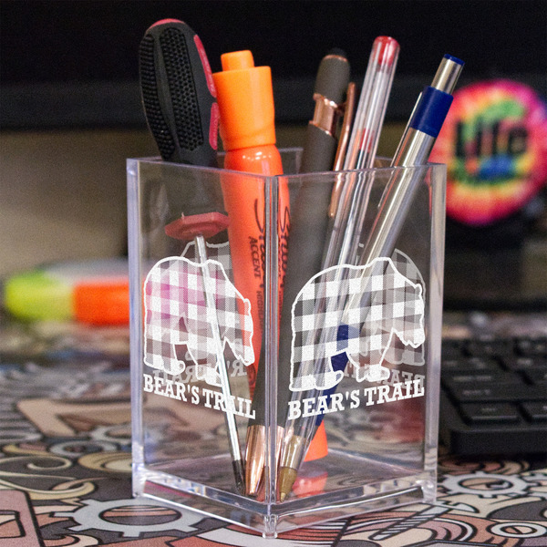 Lumberjack Plaid Acrylic Pen Holder - In Context