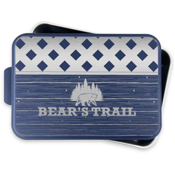 Lumberjack Plaid Aluminum Baking Pan - Navy Lid - FRONT w/lid off