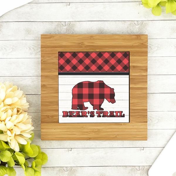 Lumberjack Plaid Bamboo Trivet with 6" Tile - LIFESTYLE