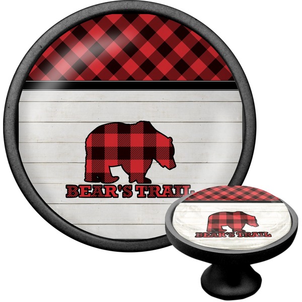 Custom Lumberjack Plaid Cabinet Knob (Black) (Personalized)