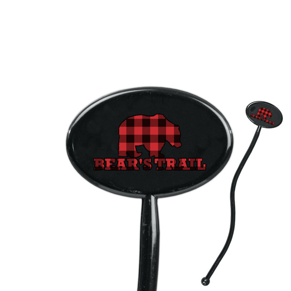 Custom Lumberjack Plaid 7" Oval Plastic Stir Sticks - Black - Single Sided (Personalized)