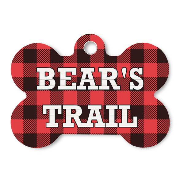 Custom Lumberjack Plaid Bone Shaped Dog ID Tag (Personalized)