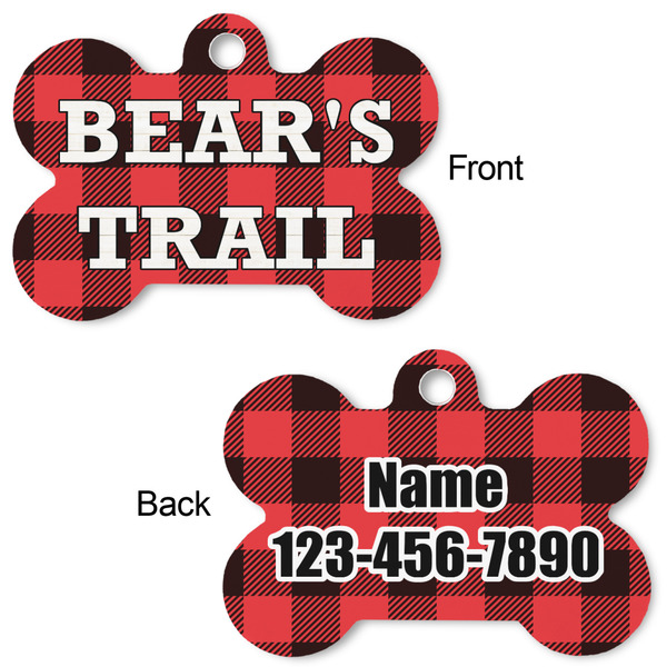 Lumberjack Plaid Bone Shaped Dog Tag - Front & Back