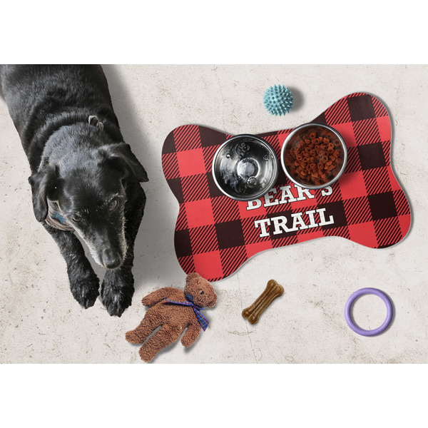 Lumberjack Plaid Bone Shaped Mat w/ Food & Water