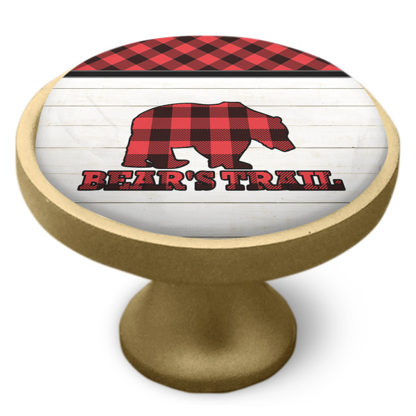 Lumberjack Plaid Cabinet Knob - Gold - Side