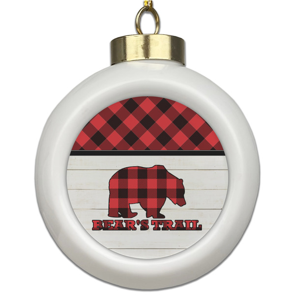 Custom Lumberjack Plaid Ceramic Ball Ornament (Personalized)