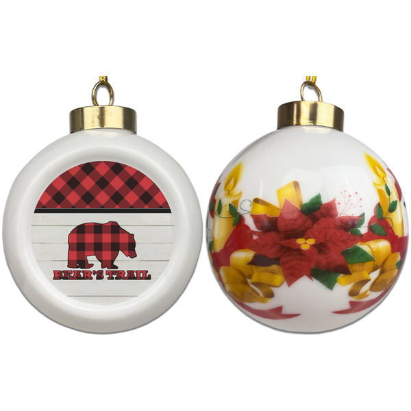 Lumberjack Plaid Ceramic Christmas Ornament - Poinsettias (APPROVAL)