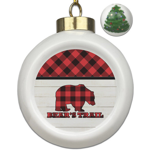 Custom Lumberjack Plaid Ceramic Ball Ornament - Christmas Tree (Personalized)