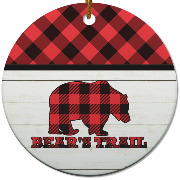 Custom Lumberjack Plaid Round Ceramic Ornament w/ Name or Text