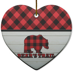 Lumberjack Plaid Heart Ceramic Ornament w/ Name or Text