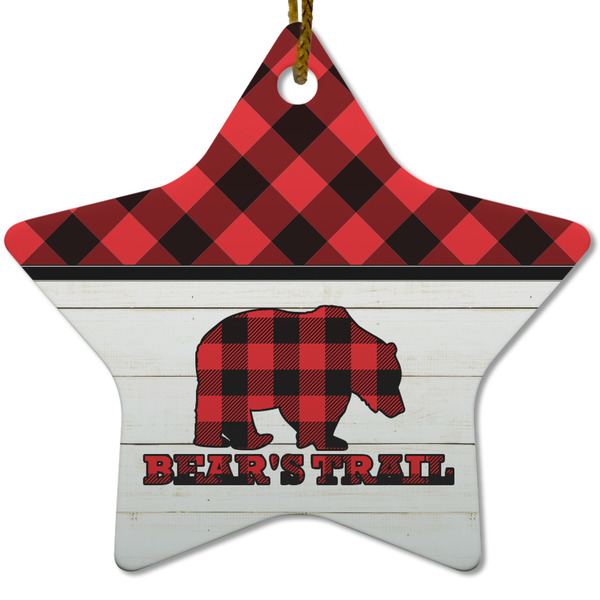 Custom Lumberjack Plaid Star Ceramic Ornament w/ Name or Text