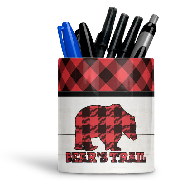 Custom Lumberjack Plaid Ceramic Pen Holder