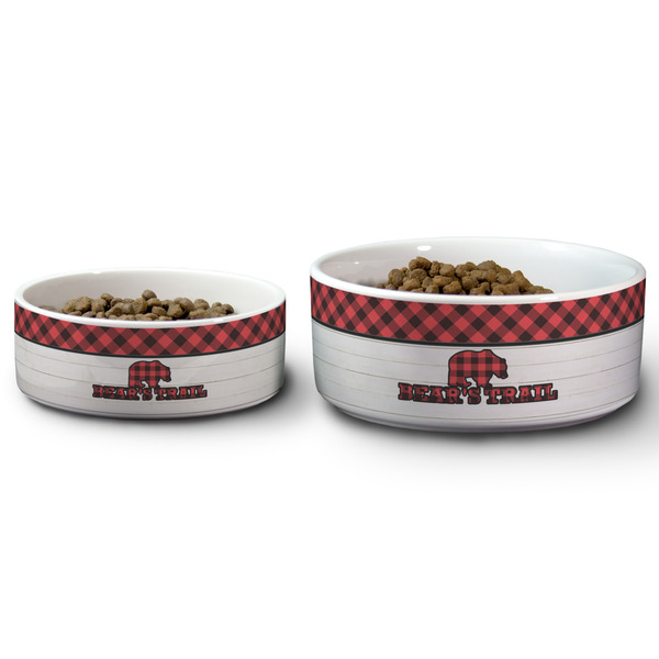 Lumberjack Plaid Ceramic Dog Bowls - Size Comparison