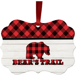 Lumberjack Plaid Metal Frame Ornament - Double Sided w/ Name or Text