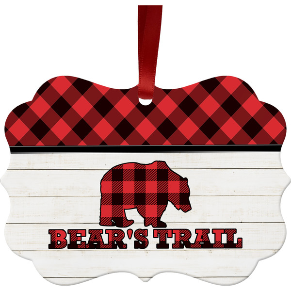 Custom Lumberjack Plaid Metal Frame Ornament - Double Sided w/ Name or Text