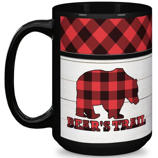 Custom Lumberjack Plaid 15 Oz Coffee Mug - Black (Personalized)