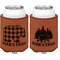 Lumberjack Plaid Cognac Leatherette Can Sleeve - Double Sided Front and Back