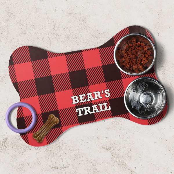 Lumberjack Plaid Dog Bone Shaped Mat Lifestyle
