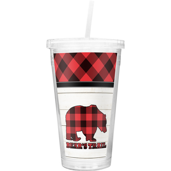 Custom Lumberjack Plaid Double Wall Tumbler with Straw (Personalized)