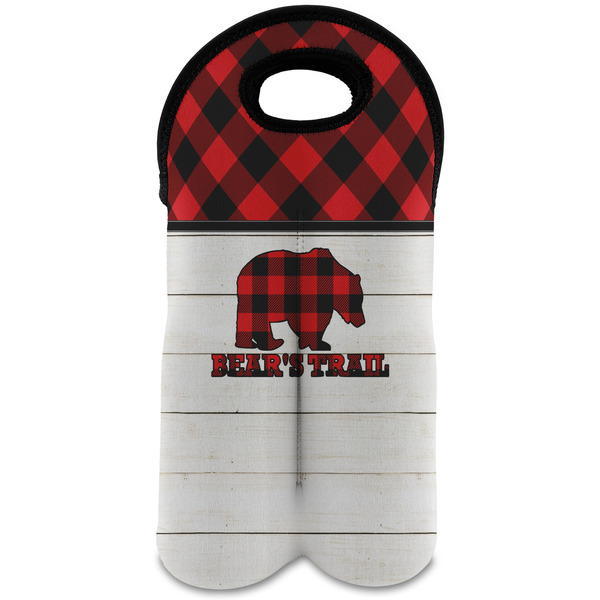 Custom Lumberjack Plaid Wine Tote Bag (2 Bottles) (Personalized)