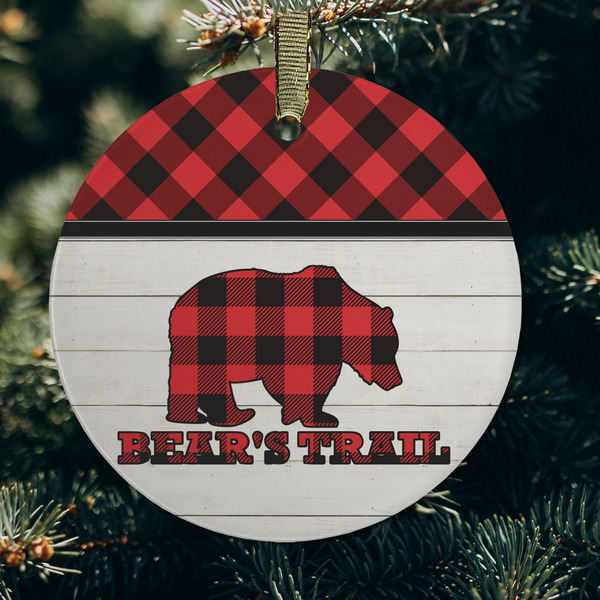 Lumberjack Plaid Frosted Glass Ornament - Round (Lifestyle)