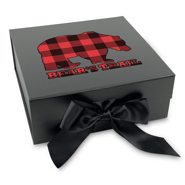Custom Lumberjack Plaid Gift Box with Magnetic Lid - Black (Personalized)