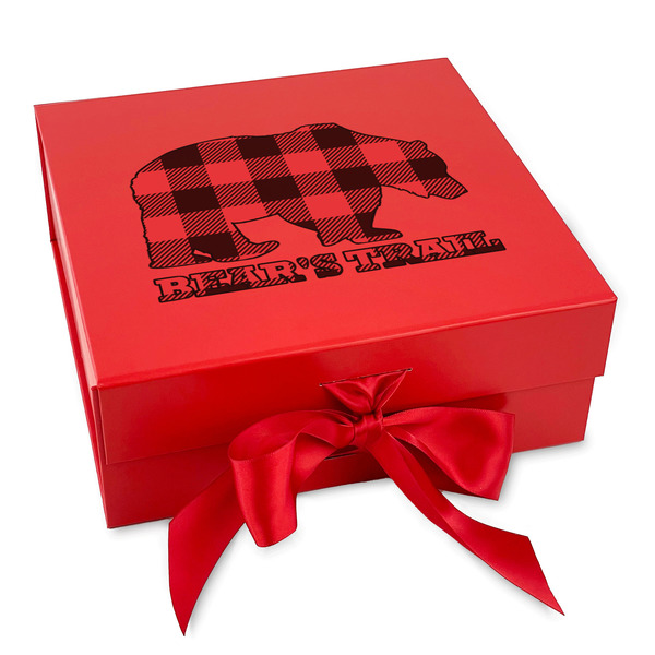 Custom Lumberjack Plaid Gift Box with Magnetic Lid - Red (Personalized)