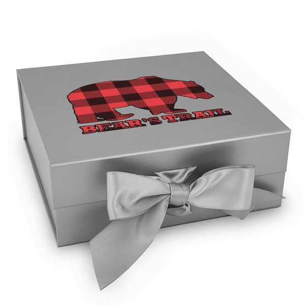 Custom Lumberjack Plaid Gift Box with Magnetic Lid - Silver (Personalized)