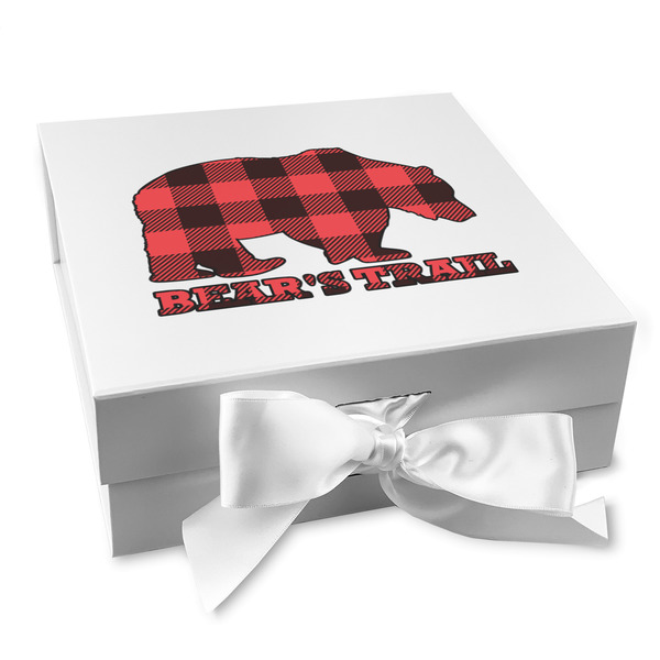 Custom Lumberjack Plaid Gift Box with Magnetic Lid - White (Personalized)