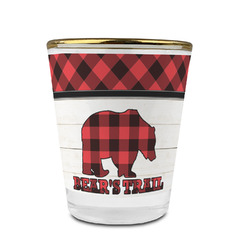 Lumberjack Plaid Glass Shot Glass - 1.5 oz - with Gold Rim - Set of 4 (Personalized)