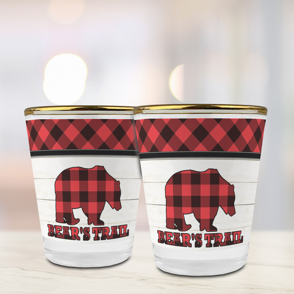 Lumberjack Plaid Glass Shot Glass - with gold rim - LIFESTYLE