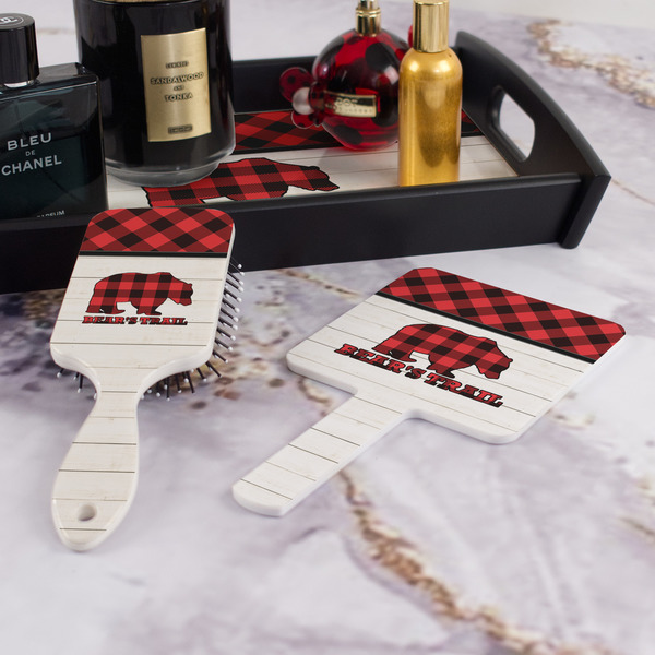 Lumberjack Plaid Hair Brush and Hand Mirror - Bathroom Scene