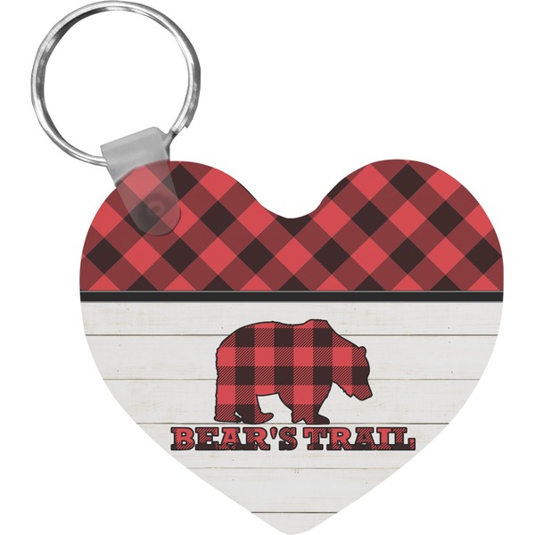 Custom Lumberjack Plaid Heart Plastic Keychain w/ Name or Text