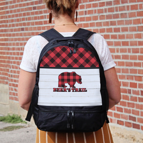 Lumberjack Plaid Large Backpack - Black - On Back