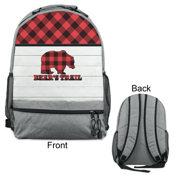 Lumberjack Plaid Large Backpack - Gray - Front & Back View