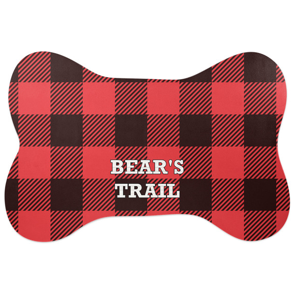 Custom Lumberjack Plaid Bone Shaped Dog Food Mat (Large) (Personalized)