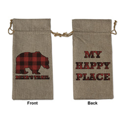 Lumberjack Plaid Large Burlap Gift Bag - Front & Back (Personalized)