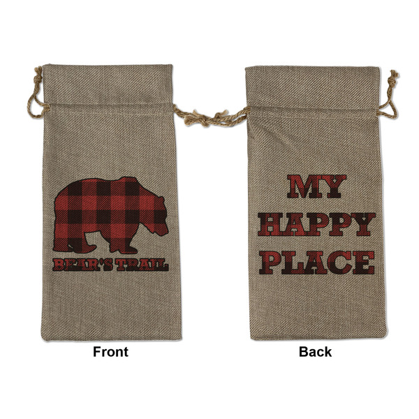 Custom Lumberjack Plaid Large Burlap Gift Bag - Front & Back (Personalized)