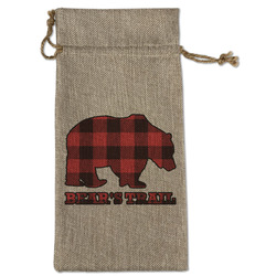 Lumberjack Plaid Large Burlap Gift Bag - Front (Personalized)