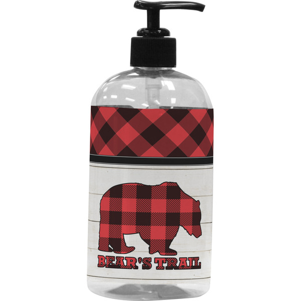 Custom Lumberjack Plaid Plastic Soap / Lotion Dispenser (16 oz - Large - Black) (Personalized)