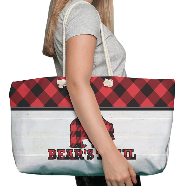Lumberjack Plaid Large Rope Tote Bag - In Context View