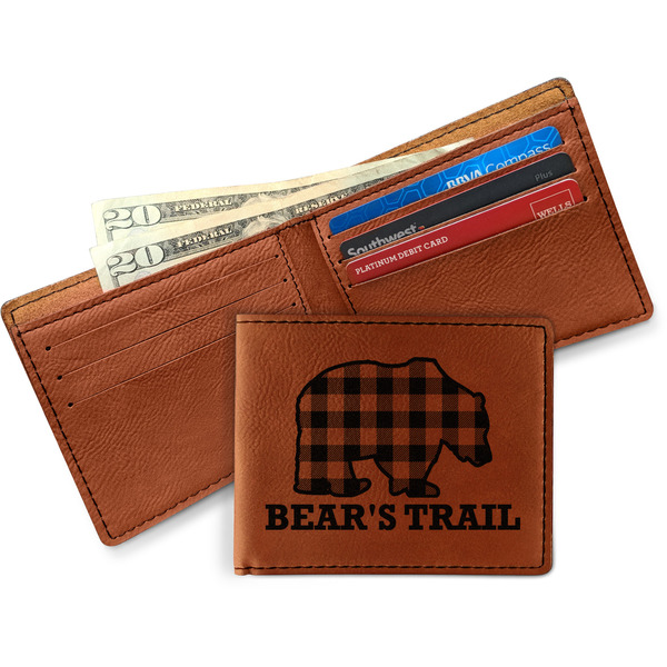 Lumberjack Plaid Leather Bifold Wallet - Open Wallet In Back