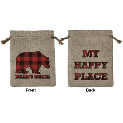 Lumberjack Plaid Medium Burlap Gift Bag - Front & Back (Personalized)