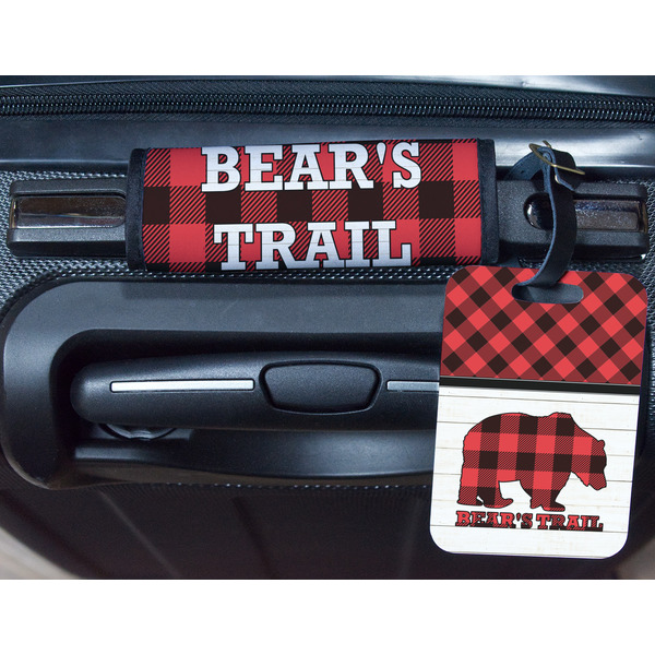 Lumberjack Plaid Metal Luggage Tag & Handle Wrap - In Context