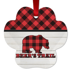 Lumberjack Plaid Metal Paw Ornament - Double Sided w/ Name or Text