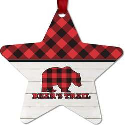 Lumberjack Plaid Metal Star Ornament - Double Sided w/ Name or Text