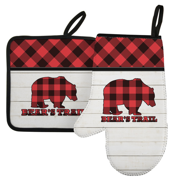 Custom Lumberjack Plaid Left Oven Mitt & Pot Holder Set w/ Name or Text